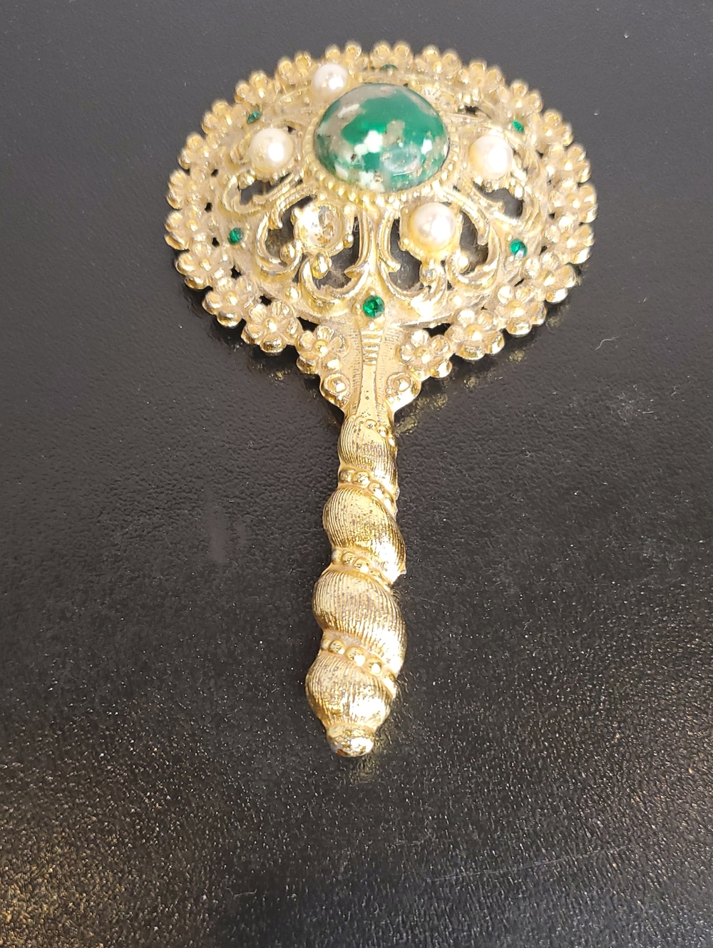 Gold and Green Ornate Hand Mini Mirror  - Women Jewelry